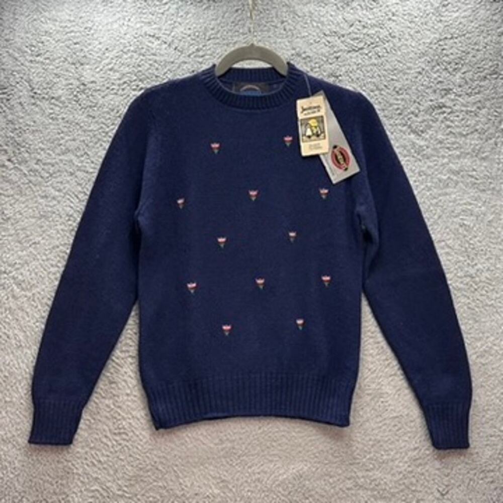 Jantzen Vintage NWT Blue‎ Pullover Women's Medium Embroidered Flowers Wool Blend